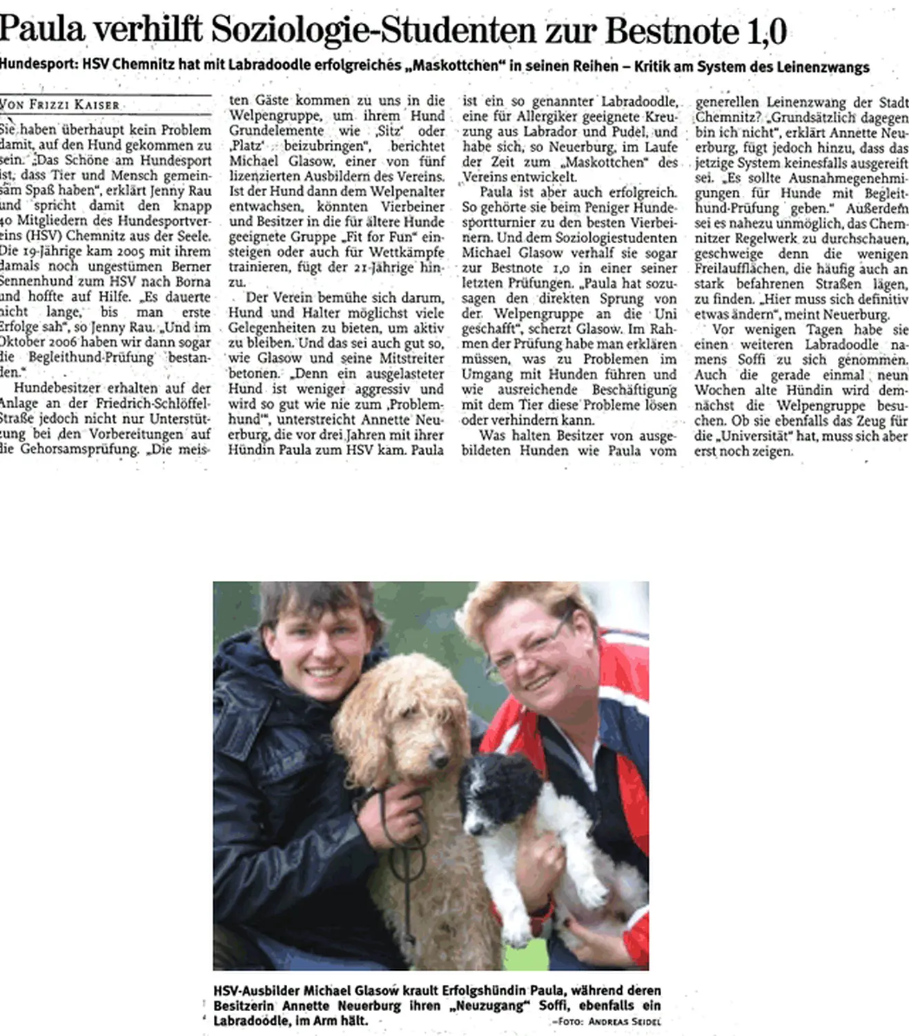 Zeitungsartikel von Dogs of Golden Kennel